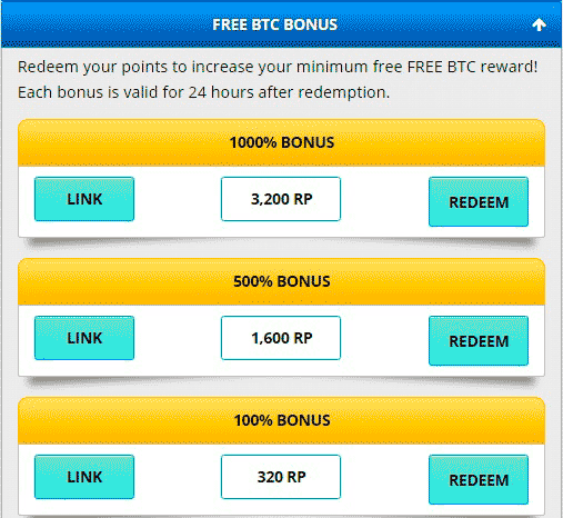 Bonus por puntos de recompensa en FreeBitcoin