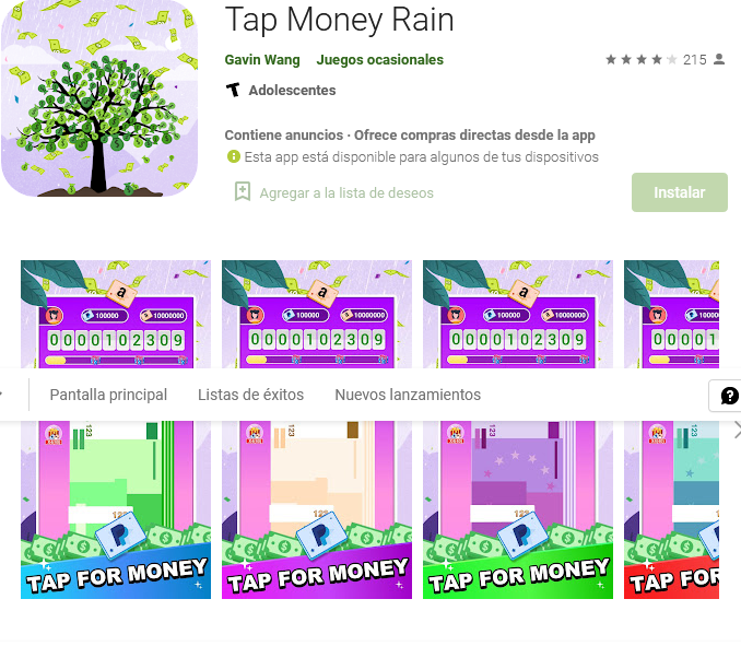 App de tap money rain para ganar dinero dando click