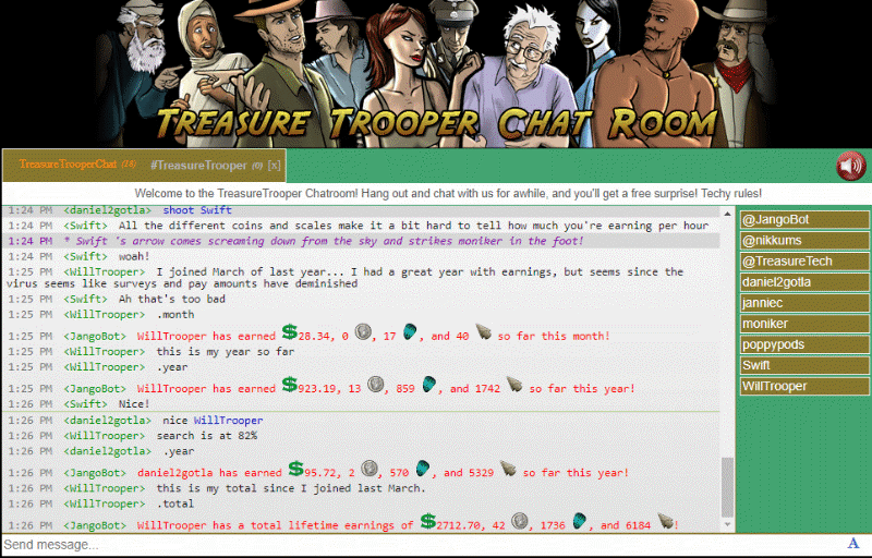 chat room en TreasureTrooper.