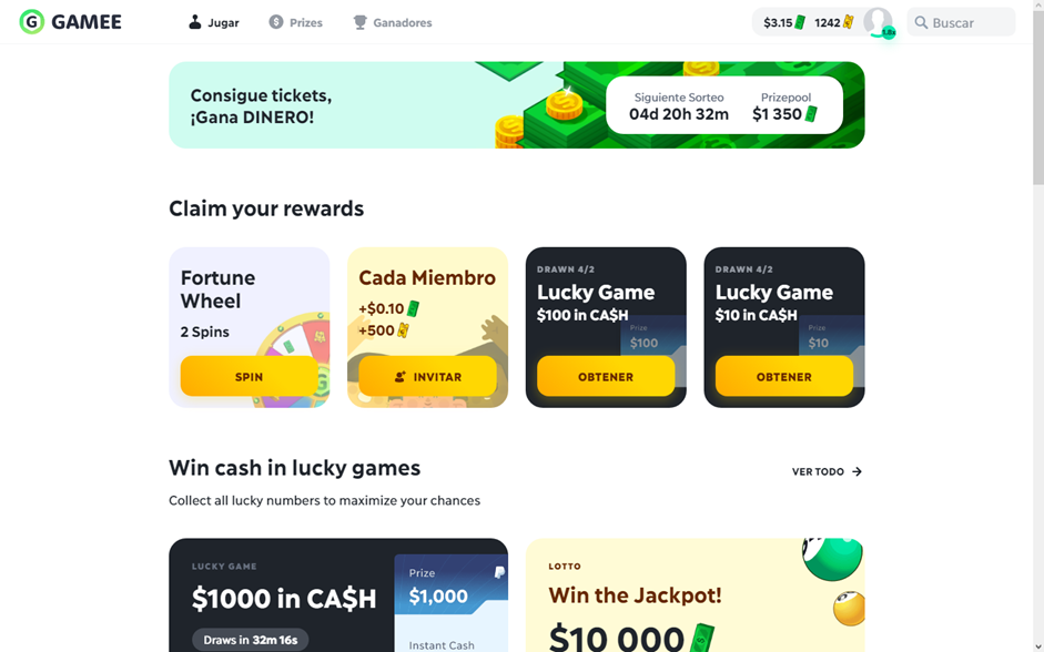 Aplicaciones para ganar dinero Jugando - Prizes by gamee
